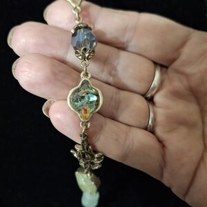 Lonna And Lilly Gold and Irridesent Blue Beaded Necklace 34" +2